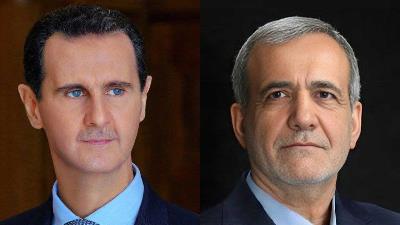 الرئیس بشار الأسد یبحث مع الرئیس الإیرانی مسعود بزشکیان العلاقات الثنائیة بین البلدین وآفاق تعزیزها على مختلف الأصعدة.